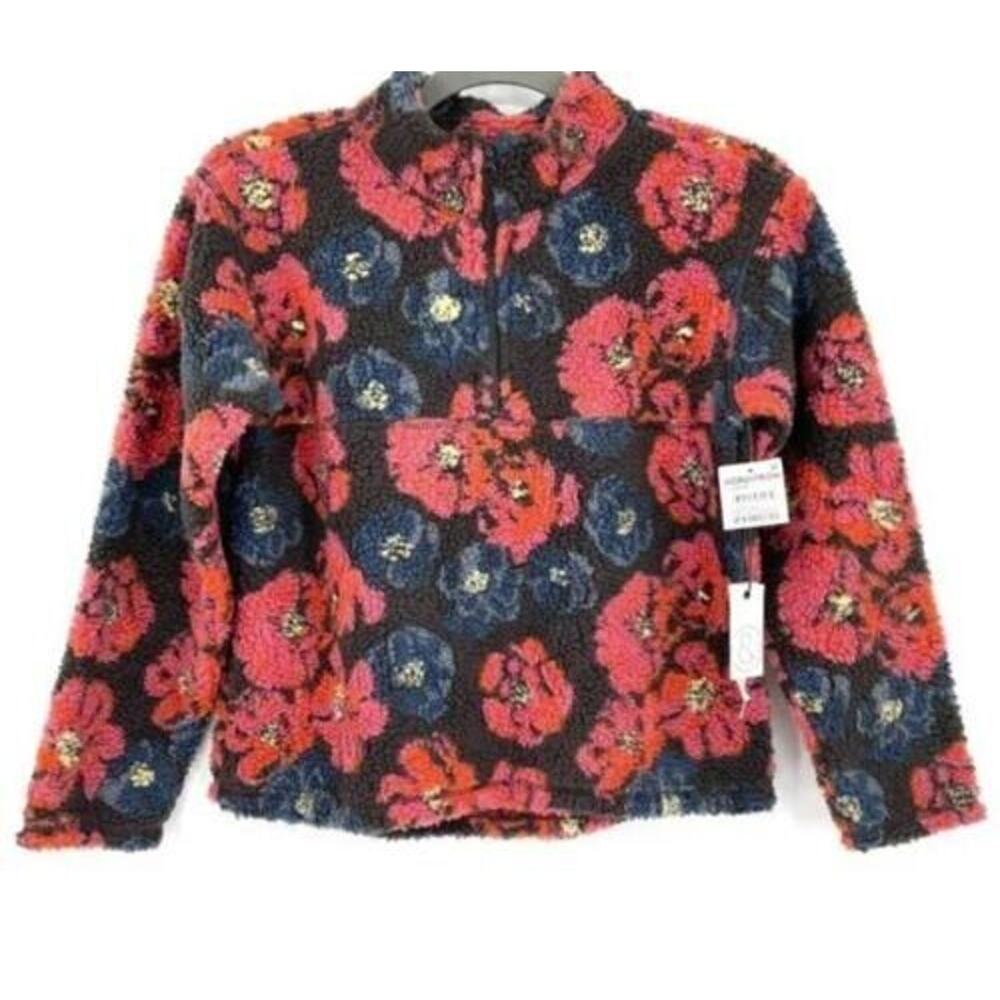 Treasure & Bond Girls Print Fleece Pullover In Black Navy Bold Floral‎ MED(8/10)